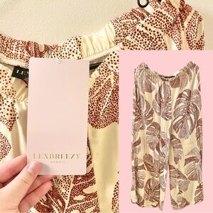 NWT LexBreezy Palazzo Pant ‘Madala Monstera’ Print || Cream & Maroon Color